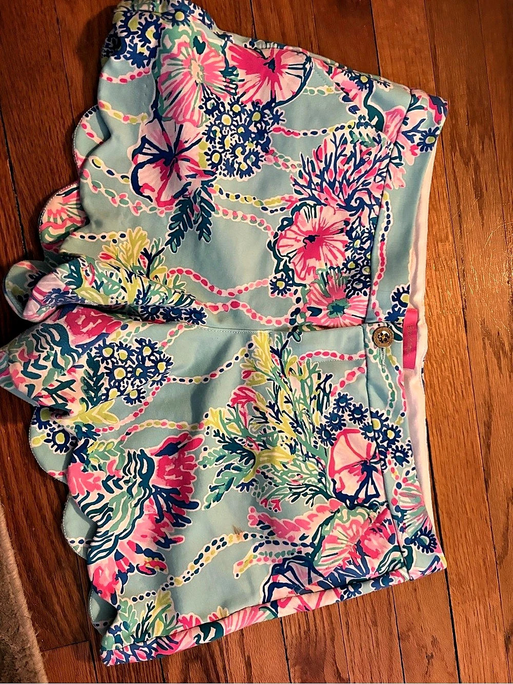 Lilly Pulitzer Buttercup Knit Short Floral Scalloped Skort in Green & Pink Size